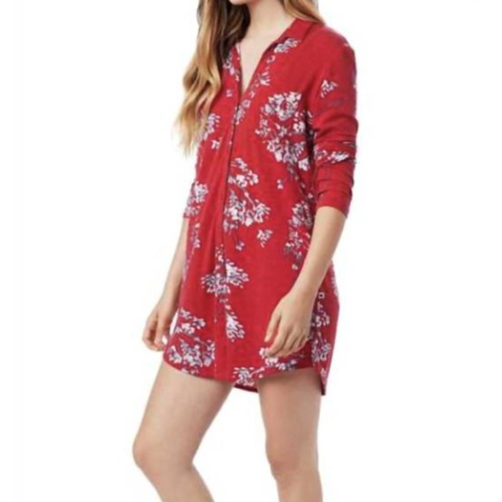 THE CAT'S PAJAMAS Willow Pima Knit Night Shirt Red/White/Gray Size Small